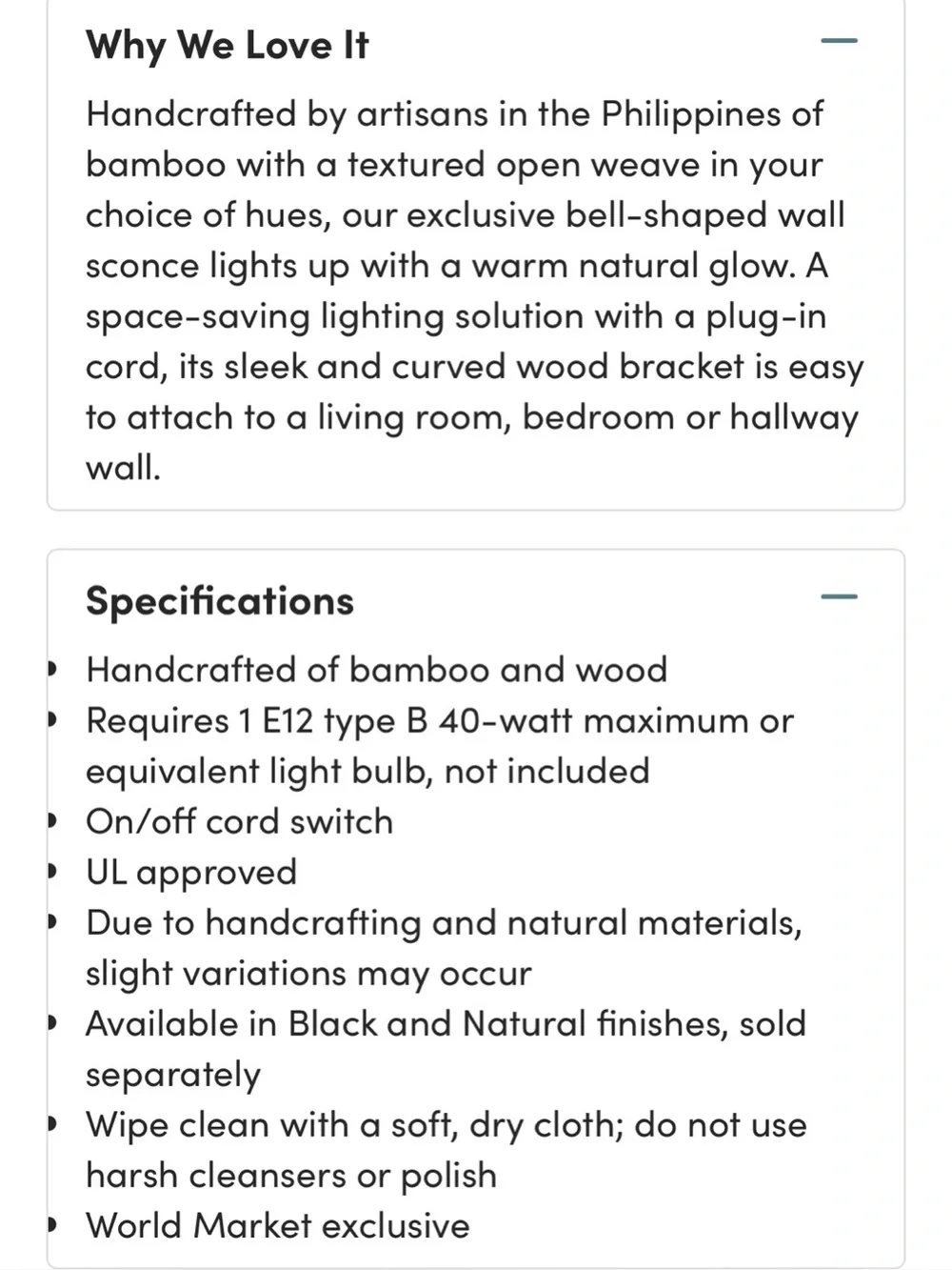 Cost Plus World Market Bamboo Bell Sconce - Natural Brown